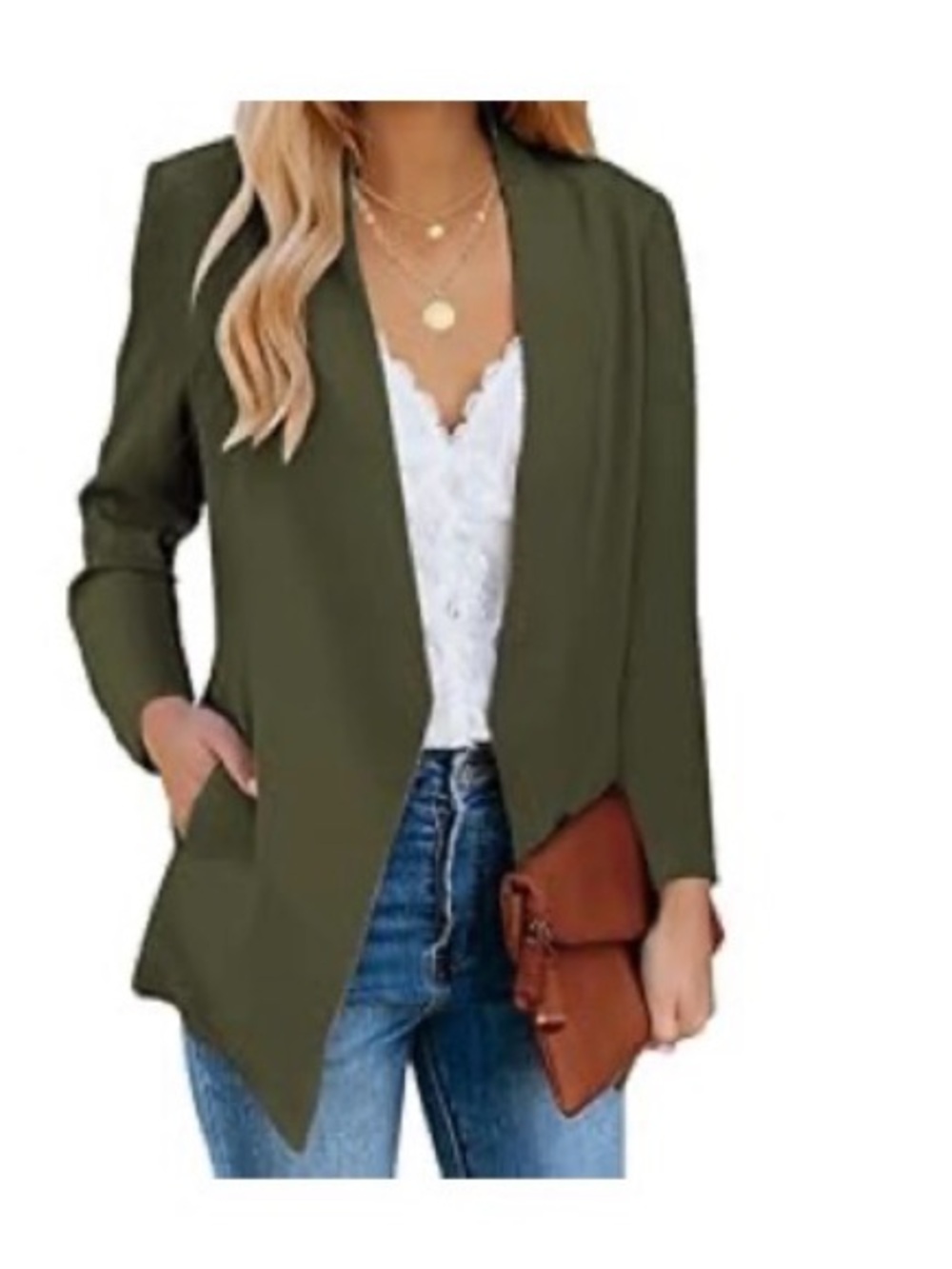 Olive Open-Front Women's Blazer Jacket